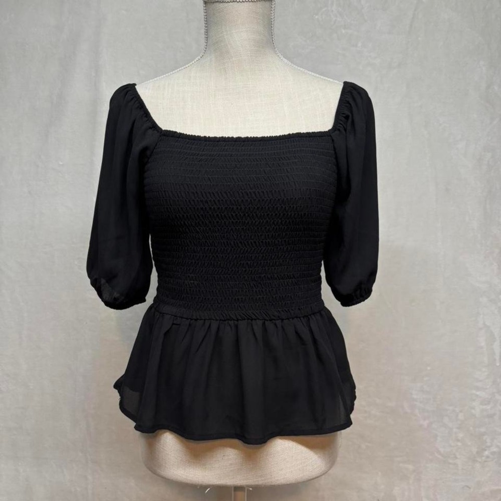 Lush Vintage Y2K black smocked top milkmaid coquette goth vamp renaissance